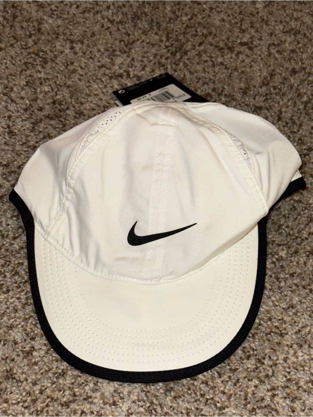 Nike White Baseball Cap with Black Swoosh - Callout On Cap